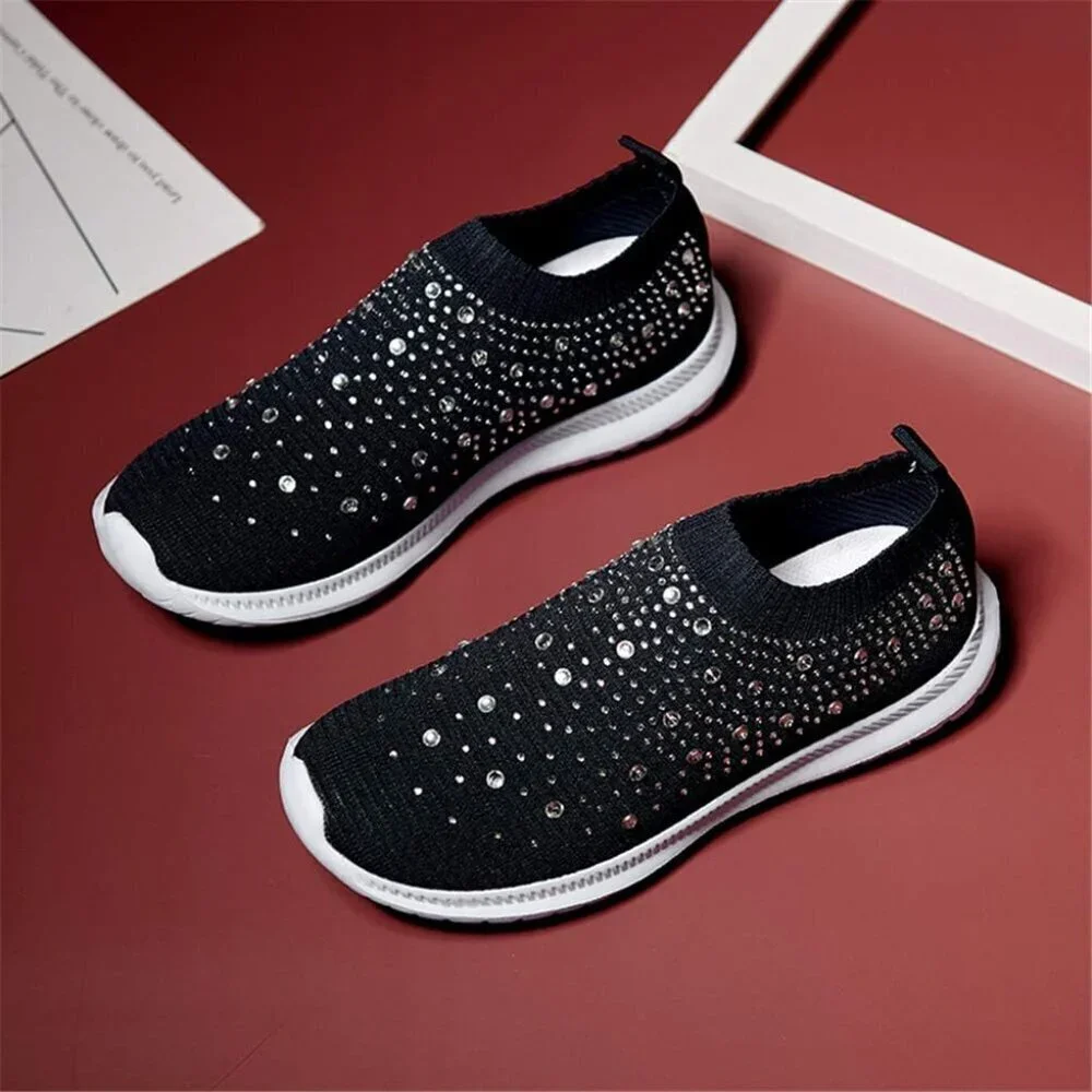 Women's Walking Shoes Rhinestone Glitter Slip On Ballroom Sneakers Dark Blue